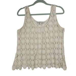 Forever New Ivory Lace Tank Top Women's Size 10 Sleeveless Floral, Sheer, Cotton